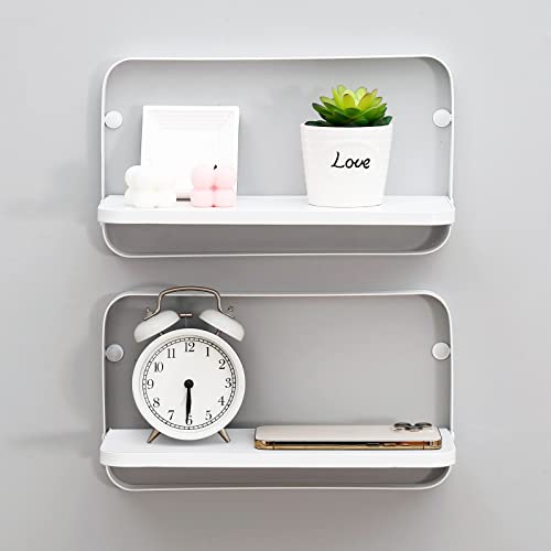 WELLAND White Floating Shelves Set of 2, Small Fold Down Wall Shelf Folding Display Wall Shelves for RV, Camper, Loft, Bedside | White Wooden Board & Metal Frame | 12" W x 5" D x 7" H - color: White+white
