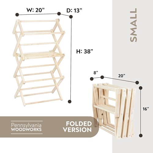 Clothes Drying Rack: Solid Maple Hard Wood Laundry Rack for Baby Clothes, Hand Towels, Delicates & More, Durable Small Folding Drying Rack, Made in USA, No Assembly Needed - color: Small