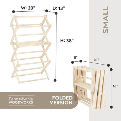 Clothes Drying Rack: Solid Maple Hard Wood Laundry Rack for Baby Clothes, Hand Towels, Delicates & More, Durable Small Folding Drying Rack, Made in USA, No Assembly Needed - color: Small