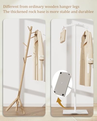 Freestanding Metal Clothes Rack with Natural Rock Base,68.9in,White | T-shaped Coat Hangers with Anti Slip Knots,Easy to Clean Garment Racks for Home,Durable Clothing Trees for Office - color: White