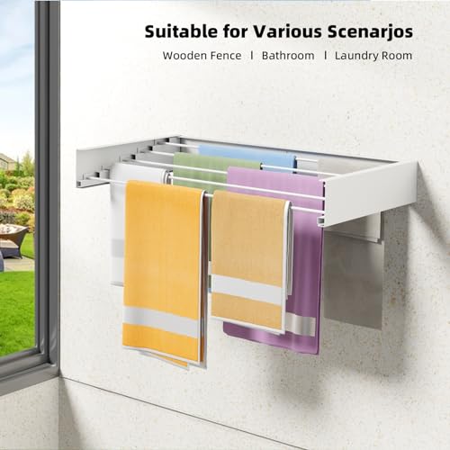 ZMBESUP Wall Mounted Clothes Drying Rack, 31.5" Foldable Collapsible Laundry Rack, Heavy Duty 60 lb Capacity Hidden Space Saver, Includes Wall Template for Laundry Room Indoor Outdoor Balcony (White) - size: 31.5'' Regular