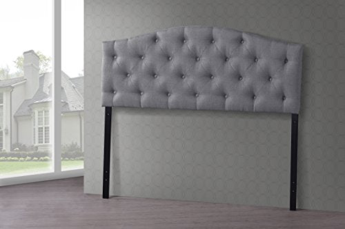 Baxton Studio Myra Modern and Contemporary Full Size Grey Fabric Upholstered Button-Tufted Scalloped Headboard - color: Gray, size: Full