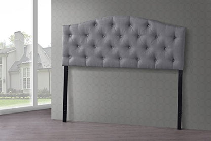 Baxton Studio Myra Modern and Contemporary Full Size Grey Fabric Upholstered Button-Tufted Scalloped Headboard - color: Gray, size: Full