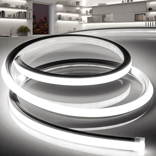 LED Strip Lights Daylight White 6000K,16.4ft 110-120V Neon Rope Lights,Flexible Silicone Outdoor Waterproof Neon Strip Lights for Bedroom,Mirror,Kitchen Cabinet, Living Room,Halloween Decor - color: Daylight White, size: 16.4FT