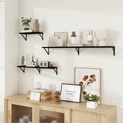 Dreamland Wall Mounted Floating Shelves Set of 2, 24x8, Black | Engineered Wood, Visible Bracket, Large Storage, Hold Up to 45lbs, Living Room, Bathroom, Bedroom, Kitchen - color: Black, size: 24"W x 8"D