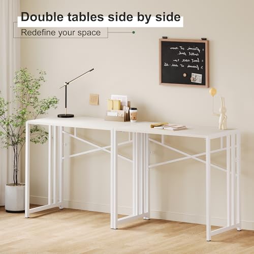 Lutown-Teen 35 inch Small Folding Desk, Natural and White | Writing Gaming Computer Camping Desk for Small Spaces, No Assembly Required Home Office Table - color: Natural and White, size: 35 Inch