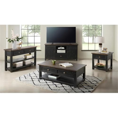 Martin Svensson Home Monterey Solid Wood Sofa Console Table, Black & Brown | Farmhouse Style, Pine Wood, Two Drawers, Two Open Shelves for Storage - color: Black With Brown Top