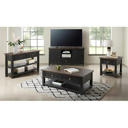 Martin Svensson Home Monterey Solid Wood Sofa Console Table, Black & Brown | Farmhouse Style, Pine Wood, Two Drawers, Two Open Shelves for Storage - color: Black With Brown Top