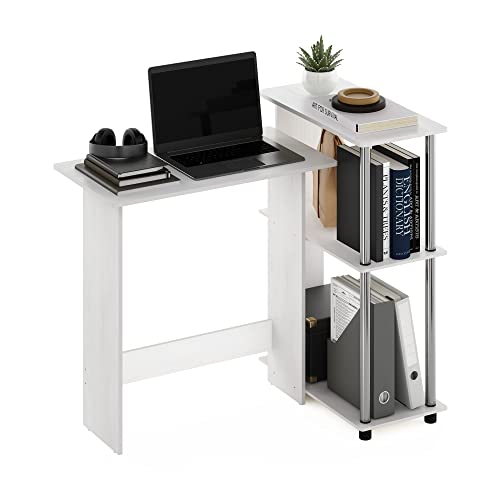 Furinno Abbott Corner Computer Desk with Bookshelf, White Oak/Chrome | 3-Tier Bookshelf, Corner Computer Desk, Stainless Steel, Office Desk for Home Office, Bedroom - color: White Oak/Chrome