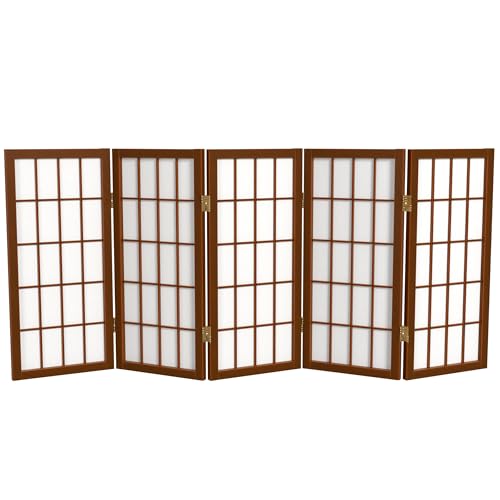 2 ft. Short Desktop Window Pane Shoji Screen - Walnut - 5 Panels - color: Walnut, size: 5 Panel