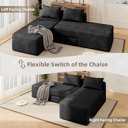 Boneless Sectional Couch, 4 in 1 Convertible Cloud Couch with Reversible Chaise & Deep Seat, Modular Sectional Sofa for Apartment, No Assembly Chenille Foam Couch in a Box, Black - color: Black, size: 89" Convertible Chaise Chenille