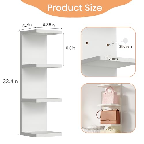 upsimples 4-Tier Floating Wall Shelf, White Vertical Vanity Decor Shelves | Wall Display for Bag, Purfume, Shoes, Books, Storage Shelves for Bedroom, Living Room, Home Decor - color: White, size: 4 Tier