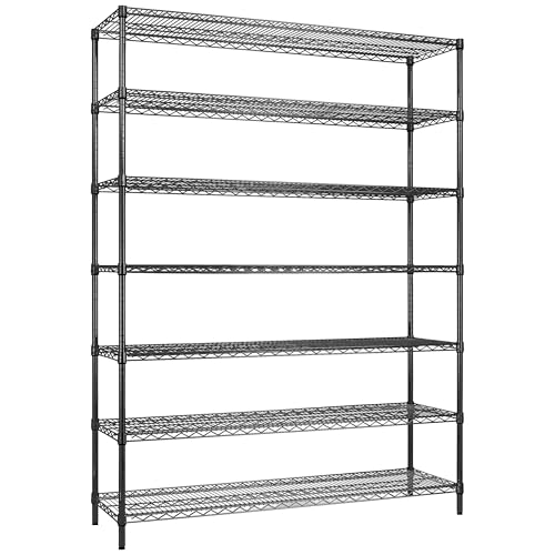 Finnhomy 4200LBS 7-Tier Wire Shelving Unit Adjustable Steel Wire Rack, 18x60x80.2 Inches 7 Shelves Metal Rack, Pantry Shelves for Storage, Metal Garage Shelving with 1" Poles, NSF Certified, Black - color: Black, size: 18x60x80.2