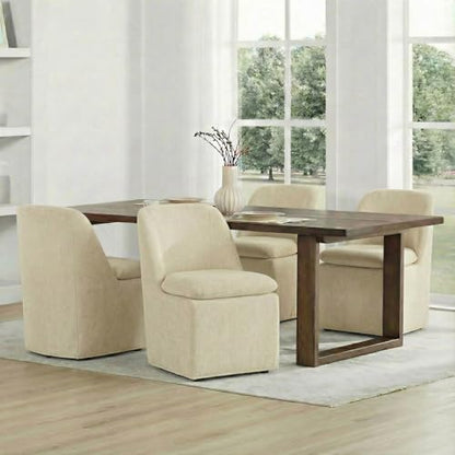 KISLOT Upholstered Dining Chairs Set of 1 with Casters, Modern Side Armless Deskchair with Washable Slipcover & Sturdy Metal Frame for Diningroom Bedroom Livingroom Reading Room, Sand Fabric