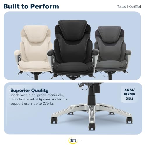 Serta Bryce Executive Office Chair - Ergonomic Computer DeskChair with Lumbar Technology - Adjustable Height - Memory Foam Body Pillows - 360° Swivel Rolling Base - Bonded Leather - Black - color: Black
