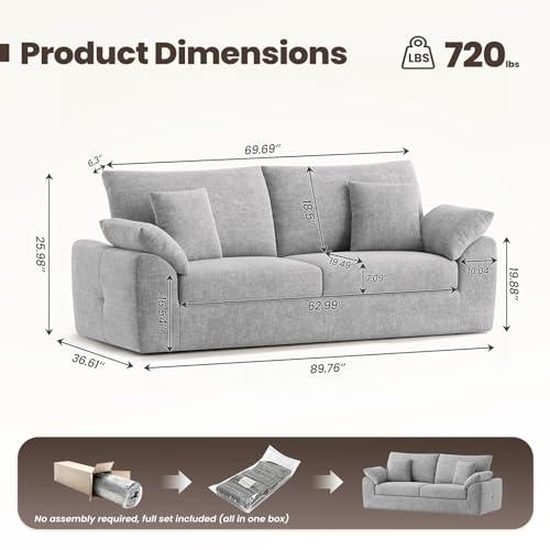MALOL 89.8" Cloud Boneless Sofa, Loveseat Couches with 4 Pillows, Modern Living Room 2 Seater Sofa for Small Space, Apartment, No Assembly, Light Grey - color: New Grey, size: 89.8"