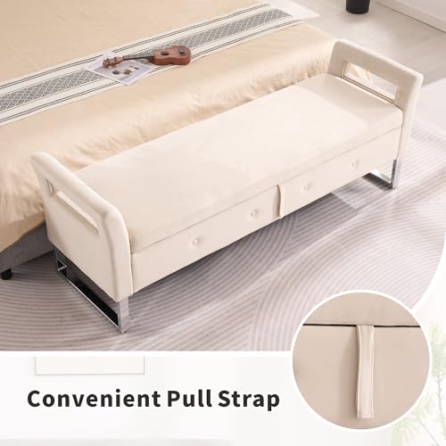 Chifee & Vingol Storage Bench with Armrests, 67.91 Inch Velvet End of Bed Bench Upholstered Storage Ottoman for Bedroom, Livingroom, Entryway - Beige - color: 68"-beige