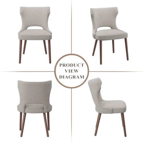 Wooden Dining Chairs Set of 2, Mid Century Dining Room Chairs with Solid Wood Legs, Upholstered Fabric Kitchen Chairs with Ergonomic Curved Backrest for Kitchen Dining Room, Camel - color: Camel, size: Set of 2