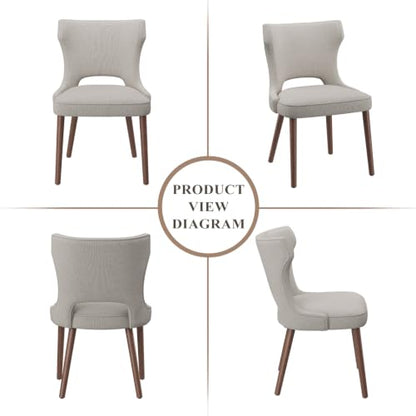 Wooden Dining Chairs Set of 4, Mid Century Dining Room Chairs with Solid Wood Legs, Upholstered Fabric Kitchen Chairs with Ergonomic Curved Backrest for Kitchen Dining Room, Camel - color: Camel, size: Set of 4