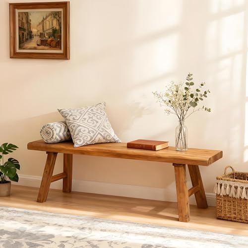 Wood Bench Indoor Farmhouse Skinny Entryway Bench Hallway Foyer with Sturdy | Rustic Indoor Bench End of Bed, Norrow Solid Wood Benches for Bedroom Living Room 31.4 x10.2 inch - size: 31.49in