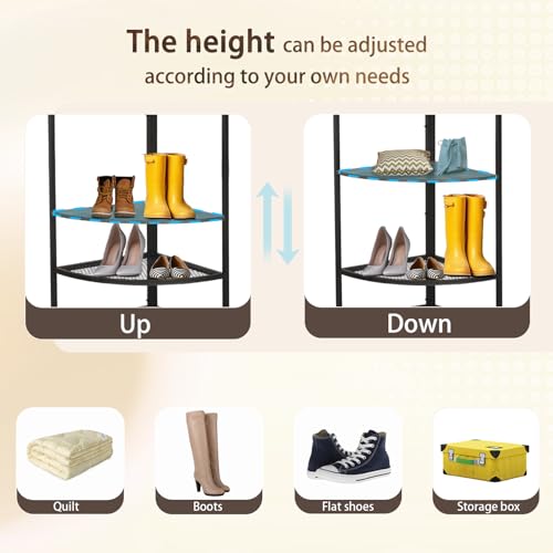 Corner Coat Rack, Coat Rack with Shoe Storage, Hall Tree with Bench and Shoe Storage, Freestanding Shelves with 14 Hook for Entryway, Hallway,Bedroom (Corner)