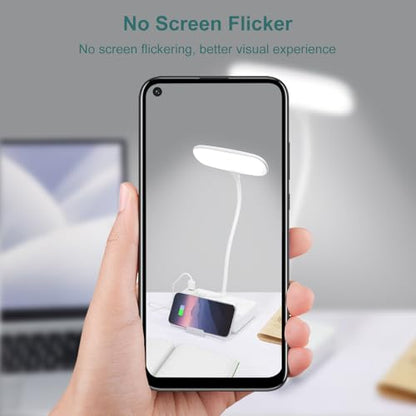LED Desk Lamp with 2 USB Charging Port and 4 AC Power Outlet - 3 Lighting Modes, Adjustable Gooseneck, Eye-Caring Small White Table Lamp for Home Office College Dorm Room Essentials