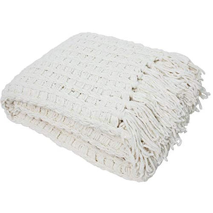 DII Chenille Luxury Thick Woven Throw with Fringe, 50x60, Cream - color: Cream