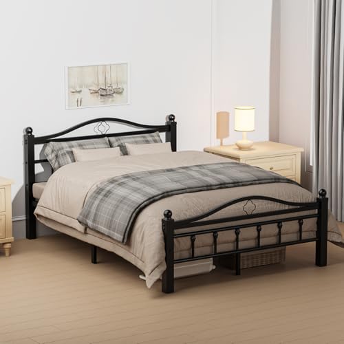 Metal Full Size Bed Frames with Headboard | 1500LBS Heavy Duty, Noise Free Design, 12 Inch Under-Bed Storage Space, No Box Spring Needed, Tool-Free Assembly - size: Full