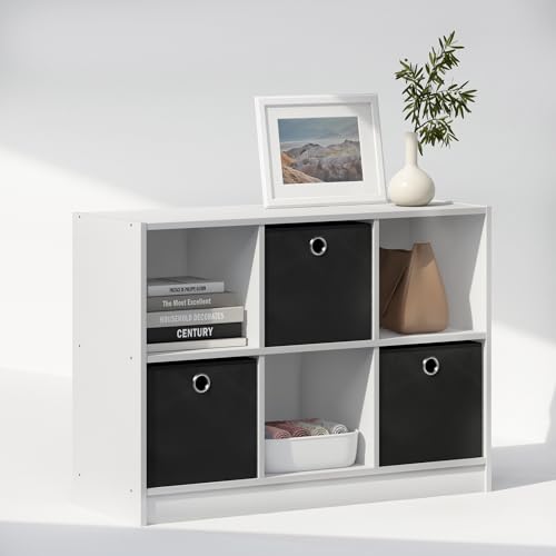 Furinno Cubic Closet Organizers and Storage, 6-Cube Closet Organizer with Bins, Open Shelf Storage, for Wardrobe, Bedroom, Living Room, White - color: White/Black