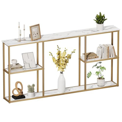 WOHOMO Folding Desk, Small Foldable Desk and Narrow Console Table with Storage,3 Tire Long Sofa Table Behind Couch