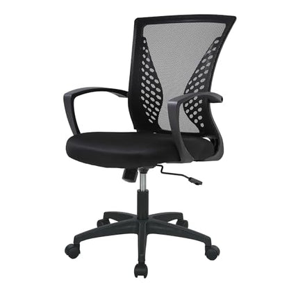 FDW | Mid Back Office Chair | Black | with Lumbar Support, 360 Swivel | Ventilated Design, Height Adjustment | 250 lbs Load Capacity, Rolling Casters | Easy Assembly | For Home, Office - color: Black