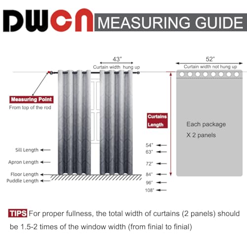 DWCN Ombre Blackout Curtains for Bedroom - Damask Patterned Thermal Insulated Energy Saving Grommet Curtains for Living Room, Set of 2 Gradient Window Curtain Panels, 52 x 72 Inches Long, Grey - color: Grey, size: 52"W x 72"L (Pack of 2)