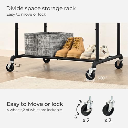 FOUCSSOMEI Heavy Duty Clothes Rack, Rolling Clothing Rack, Garment Rack with Wheels, Double Rod, Max 400Lbs, Black - size: Double Rod