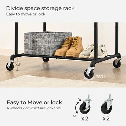FOUCSSOMEI Heavy Duty Clothes Rack, Rolling Clothing Rack, Garment Rack with Wheels, Double Rod, Max 400Lbs, Black - size: Double Rod