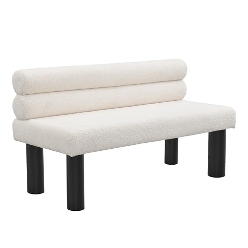 Christopher Knight Home Wally Boucle Upholstered Dining Bench, Modern Large Dining Room Chair, Entryway Ottoman Bench, Bedroom End of Bed Seating, Armless Desing and Wooden Frame, Milky White+Black - color: Milky White+black