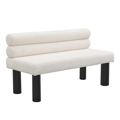 Christopher Knight Home Wally Boucle Upholstered Dining Bench, Modern Large Dining Room Chair, Entryway Ottoman Bench, Bedroom End of Bed Seating, Armless Desing and Wooden Frame, Milky White+Black - color: Milky White+black