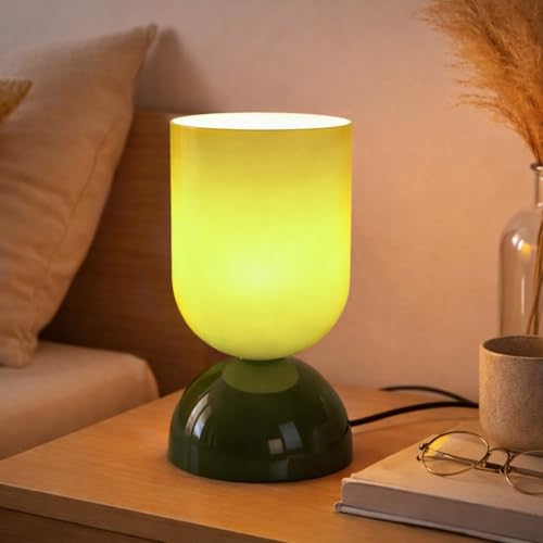 8.9" Dimmable Modern Glass Table Lamp with Dome Base, Glossy Green | Nightstand Lamp, End Table Lamps for Living Room, Bedroom, Guest Room, Home, Side Tables, College Dorm, Office, UL Listed - color: Green