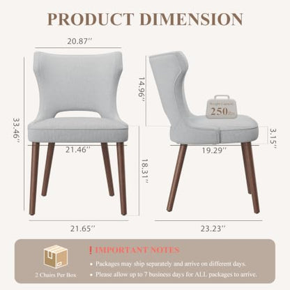 Wooden Dining Chairs Set of 4, Mid Century Dining Room Chairs with Solid Wood Legs, Upholstered Fabric Kitchen Chairs with Ergonomic Curved Backrest for Kitchen Dining Room, Gray - color: Grey, size: Set of 4