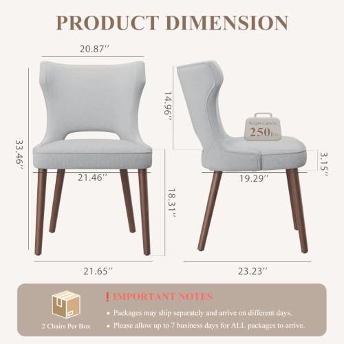 Wooden Dining Chairs Set of 4, Mid Century Dining Room Chairs with Solid Wood Legs, Upholstered Fabric Kitchen Chairs with Ergonomic Curved Backrest for Kitchen Dining Room, Gray - color: Grey, size: Set of 4