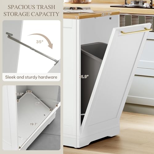 DWVO Large Kitchen Island with Trash Can Cabinet | 53 Inch Kitchen Island on Wheels, Rolling Island with Tilt‑Out Garbage Storage Fits 13 Gallon Bin - color: White
