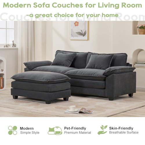 86" Modular Sectional Sofa, Comfy Deep Cloud Couch with Ottoman | L-Shaped Couches for Living Room, Modular Couch, Deep and Wide Seat, Velvet Sofa Sleeper with Throw Pillows, Blue Grey - color: Blue Gray, size: 86 Inch L