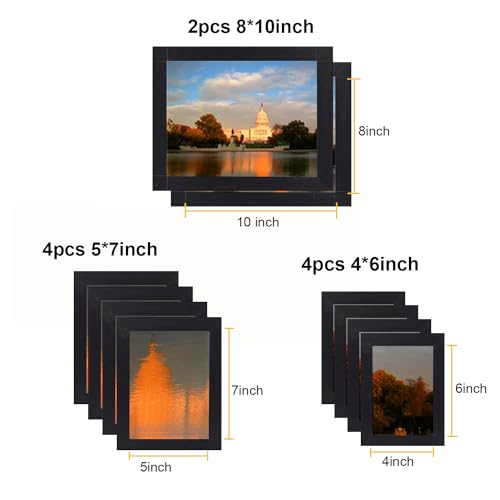 xnlkros Picture Frame Set 10 pack, Farmhouse Photo Frames, Gallery Wall Frame Collage, 8x10 5x7 4x6 Frames in 3 Different Finishes Picture Frames For Wall or Desk,Black - color: Black