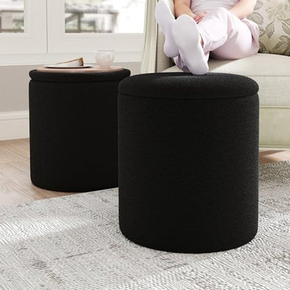 Cmishe Ottoman Poufs with Storage, Soft Upholstered Vanity Stool,Multifunctional Ottomans Coffee Table Padded Seat Foot Rest for Living（Black）