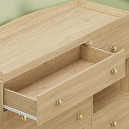Kids Dresser Cabinet with 6 Drawers, Changing Table for Nursery with Shelf, Multi-Functional Chest of Drawers, Kids Bedroom Furniture, Nightstand for Children's Room, Natural - color: Natural
