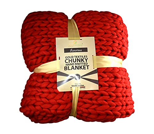 Chunky Knit Blanket (50 x 60 Inches) Warm Soft Cozy for Lounge Sofa & Bedroom, Handmade Knitted Yarn Throw Blanket (Red, 1) - color: Red