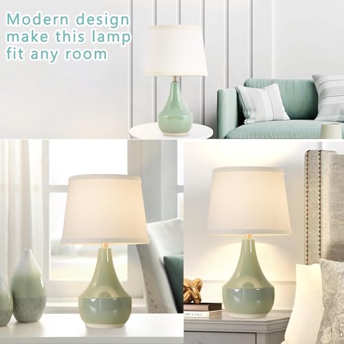 18" Table Lamp Set of 2, Ceramic Table Lamp Classic Beside Lamps Nightstand Lamp Modern Lamp for Living Room, Bedroom & Office Rocker Switch Sage Green-LED Bulbs Included - color: 18.63" Sage Green