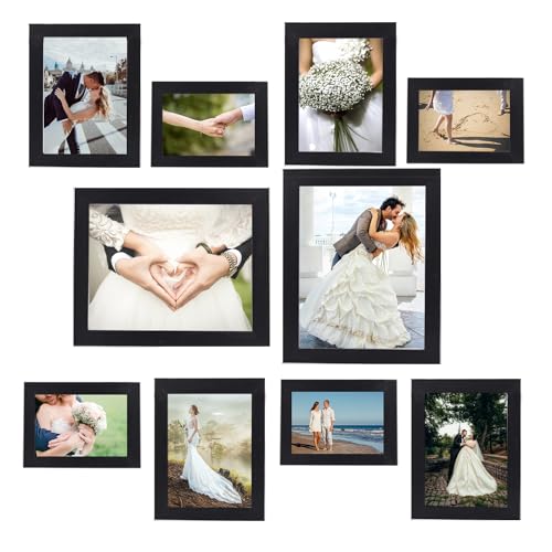 xnlkros Picture Frame Set 10 pack, Farmhouse Photo Frames, Gallery Wall Frame Collage, 8x10 5x7 4x6 Frames in 3 Different Finishes Picture Frames For Wall or Desk,Black - color: Black