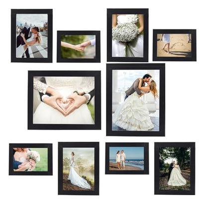 xnlkros Picture Frame Set 10 pack, Farmhouse Photo Frames, Gallery Wall Frame Collage, 8x10 5x7 4x6 Frames in 3 Different Finishes Picture Frames For Wall or Desk,Black - color: Black