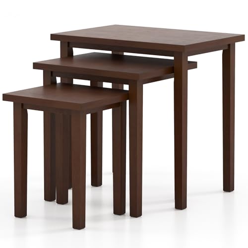 Giantex Nesting Tables Set of 3, Farmhouse Stacking Side Table with Rubber Legs, Wooden Rectangle Accent End Table, Nesting Coffee Tables for Living Room Bedroom (Walnut) - color: Walnut
