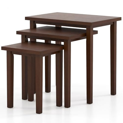 Giantex Nesting Tables Set of 3, Farmhouse Stacking Side Table with Rubber Legs, Wooden Rectangle Accent End Table, Nesting Coffee Tables for Living Room Bedroom (Walnut) - color: Walnut